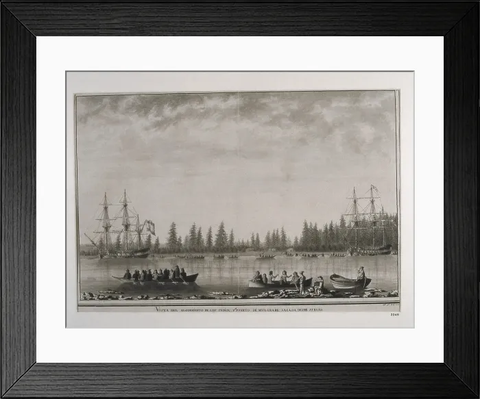 Framed Print : North America. Canada. Malaspina Expedition (1789-1794). Depicting some indigenous people in Mulgrave's port. Drawing. SPAIN. Madrid. America's Museum. - J