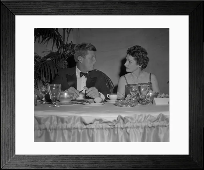 Framed Print : Senator John Kennedy in conversation with Lady Bird Johnson at a Democratic $100 Dinner at Sheraton Park Hotel in Washington, DC. Jan 23, 1960 Framed Print : Senator John Kennedy in conversation with Lady Bird Johnson at a Democratic $100 Dinner at Sheraton Park Hotel in Washington, DC. Jan 23, 1960