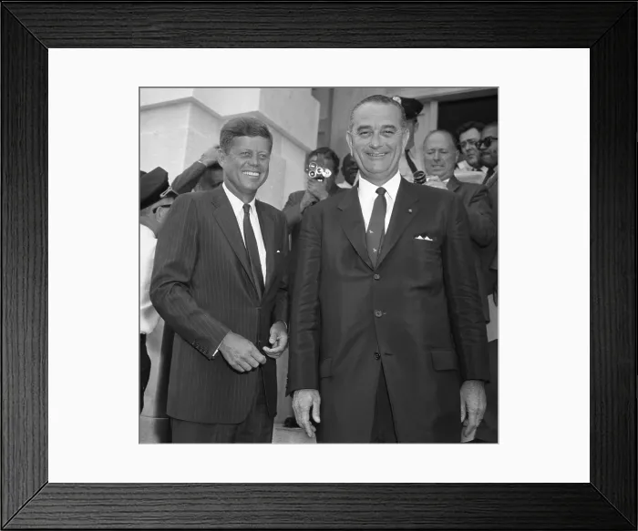 Framed Print : The 1960 Democratic nominees, Senators John Kennedy and Lyndon Johnson great the press together. Washington, DC, August 8, 1960