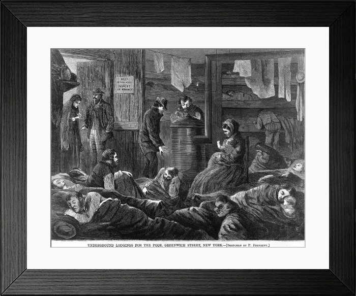 Framed Print : Underground lodgings for the poor on Greenwich Street, New York