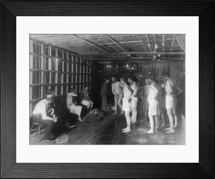 Framed Print : New York City's Municipal Lodging House for the homeless required male lodgers to shower while they took their clothes away for fumigation Framed Print : New York City's Municipal Lodging House for the homeless required male lodgers to shower while they took their clothes away for fumigation