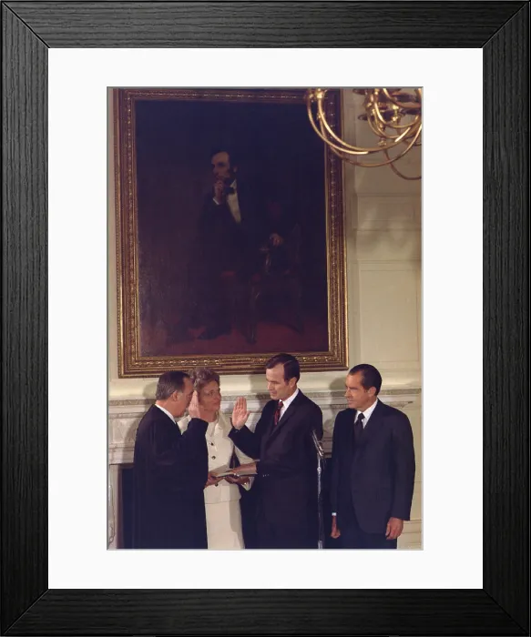 Framed Print : Swearing in ceremony of George H.W. Bush as a U.S. Representative to the United Nations. Feb. 1971