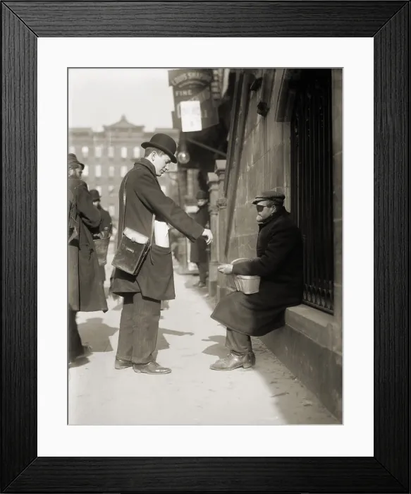 Framed Print : Disfigured man begging on the street in New York City, 1910 Framed Print : Disfigured man begging on the street in New York City, 1910