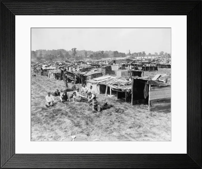 Framed Print : The Bonus Army built a Hooverville on Anacostia Flats, Washington, D.C. It would later be burned down by U.S. Army troops as they suppressed the veterans protest. June 11, 1932