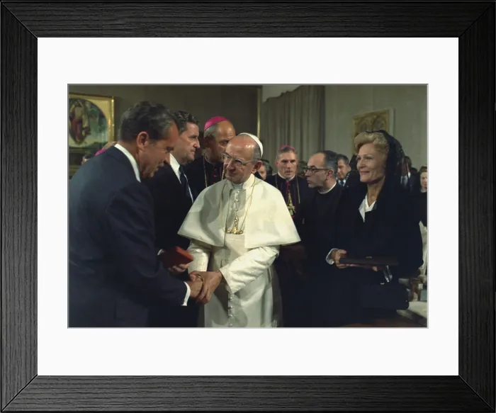 Framed Print : President and Pat Nixon visit with the Pope at the Vatican. Sept. 29 1970