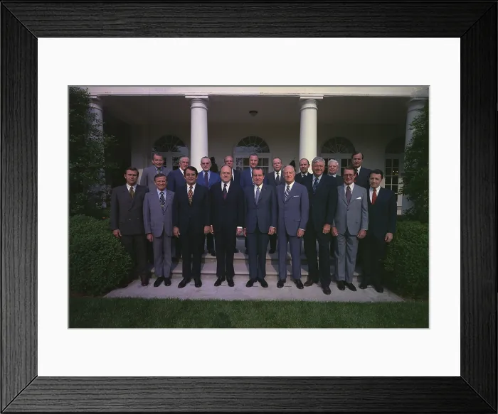 Framed Print : Richard Nixon posing with his Cabinet. Pictured Front Row Donald Rumsfeld John Volpe Peter Peterson Melvin Laird Richard Nixon William Rogers Rogers C.B Framed Print : Richard Nixon posing with his Cabinet. Pictured Front Row Donald Rumsfeld John Volpe Peter Peterson Melvin Laird Richard Nixon William Rogers Rogers C.B