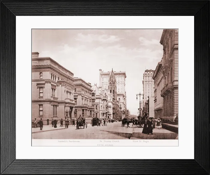Framed Print : Vanderbilt residences, St. Thomas Church, and Hotel St. Regis, on New York's Fifth Avenue in 1900