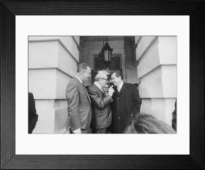 Framed Print : President Nixon conversing with Republican minority leader Senator Dirksen center and Vice President Agnew at the Capitol. Jan. 1969