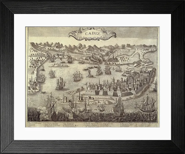 Framed Print : City and harbour of Cadiz. Engraving. SPAIN. CAdiz. Museo de CAdiz. - P. Rotger / Iberfoto / Everett Collection (308584)**US SALES ONLY**