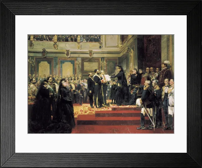 Framed Print : JOVER Y CASANOVA, Francisco (1836-1890). The Queen RegentMaria Christina of Austria oath of the Constitution of 1876 accompanied by the Princesses Mercedes and Teresa Framed Print : JOVER Y CASANOVA, Francisco (1836-1890). The Queen RegentMaria Christina of Austria oath of the Constitution of 1876 accompanied by the Princesses Mercedes and Teresa