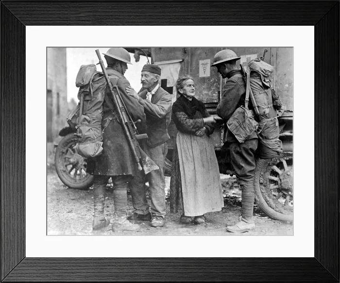 Framed Print : M. and Mme. Baloux of Brieulles-sur-Bar, France, endured German occupation for four years, greeting American soldiers in the last days of World War I. Nov. 6, 1918
