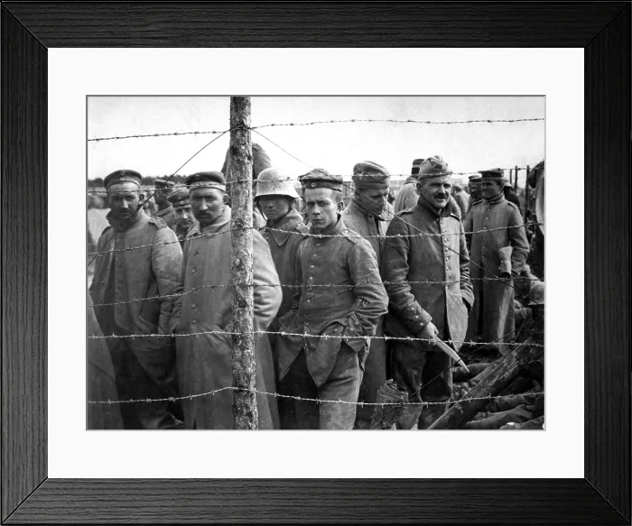 Framed Print : German prisoners in a French prison camp. World War I. Ca. 1918