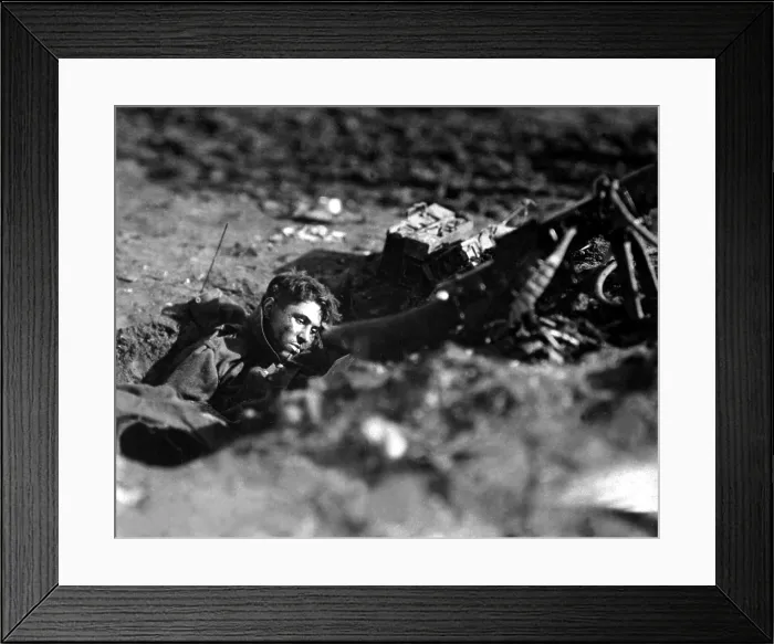 Framed Print : Dead German machine gunner, killed in the last week of the World War I. Villers Devy Dun Sassey, France. Nov. 4, 1918