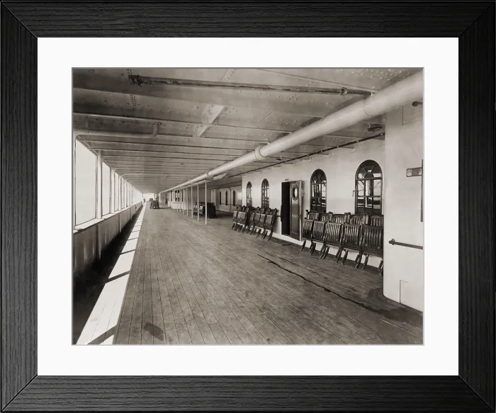 Framed Print : Deck chairs on the great promenade of the ill-fated luxury ocean liner, the Titanic. 1912 Framed Print : Deck chairs on the great promenade of the ill-fated luxury ocean liner, the Titanic. 1912