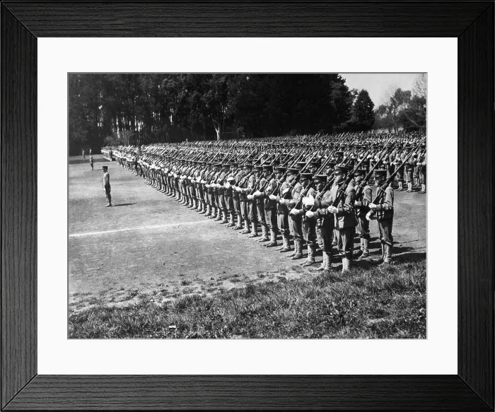 Framed Print : California students inspection drill on the University Campus at Berkeley. World War I. Ca. 1917-18