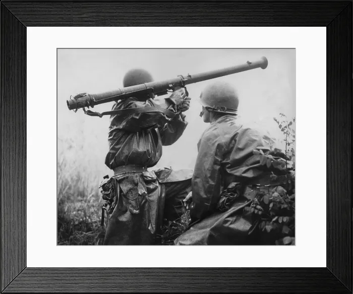 Framed Print : U.S. soldier aims a 2.36-inch bazooka at a North Korean tank during the Battle of Osan. On his right is Kenneth R. Shadrick, one of the first Americans killed in the Korean War Framed Print : U.S. soldier aims a 2.36-inch bazooka at a North Korean tank during the Battle of Osan. On his right is Kenneth R. Shadrick, one of the first Americans killed in the Korean War