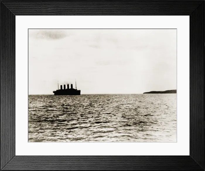 Framed Print : The last view of the luxury liner Titanic as she left Queenstown, England, on her ill-fated maiden voyage. April 10, 1912
