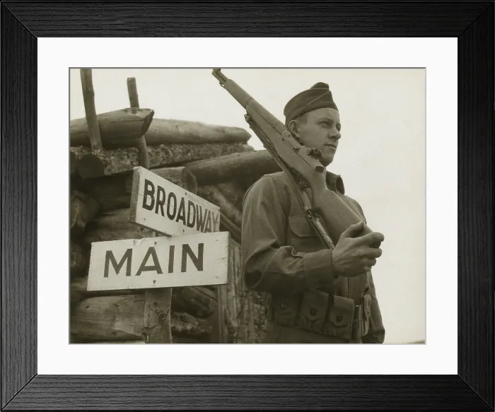 Framed Print : American soldier stands guard at a remote post on Alaska's Aleutian Islands