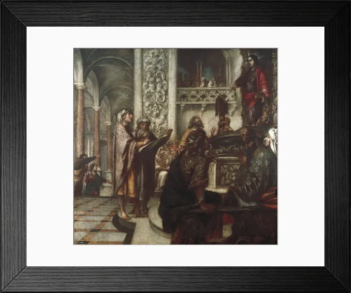 Framed Print : VALDeS LEAL, Juan de (1622-1690). Jesus Disputing with the Elders. 1686. Baroque art. Oil on canvas. SPAIN. Madrid. Prado Museum
