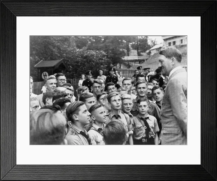 Framed Print : Adolf Hitler meets with boys of the Hitler-Jugend (Hitler Youth). Obersalzberg, Bavaria. Ca. 1937. (BSLOC_2013_11_24)