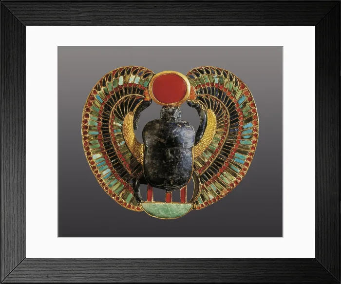 Framed Print : Scarab pectoral. 1361 -1352 BC. It represents the figure of a scarab (Kepri), symbol of the immortality. Made in gold, lapis-lazuli, amber and other precious stones