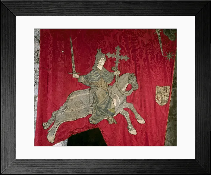 Framed Print : Pendon de Baeza o de San Isidoro. 1147. Kingdom of Leon. Commemorating saint isidore's intervention in the Baeza Battle (1146). National relic. Embroidery on canvas Framed Print : Pendon de Baeza o de San Isidoro. 1147. Kingdom of Leon. Commemorating saint isidore's intervention in the Baeza Battle (1146). National relic. Embroidery on canvas