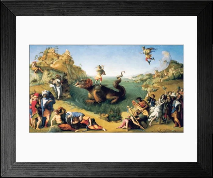 Framed Print : Piero di Cosimo, Pietro di Lorenzo, called (1462-1521). Perseus Frees Andromeda (Perseo libera Andromeda). ca. 1489-1521. Renaissance art. Cinquecento. Oil on canvas. ITALY
