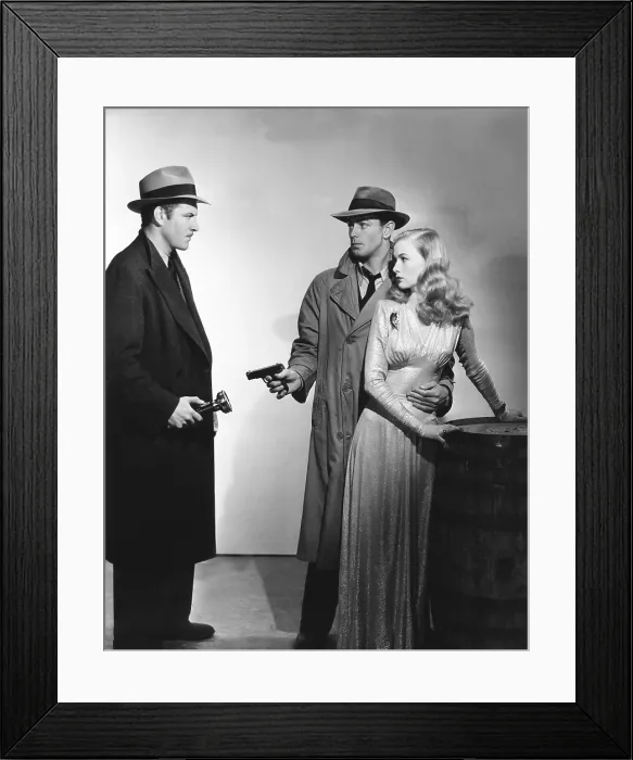 Framed Print : THIS GUN FOR HIRE, from left, Robert Preston, Alan Ladd, Veronica Lake, 1942
