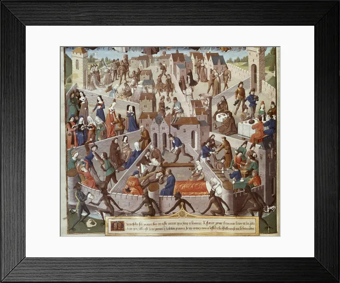 Framed Print : PRESLES, Raoul de (h.1316-1382). Translator and king's lawyer.; AUGUSTINE OF HIPPO, Saint (354-430). African bishop, Doctor and Father of the Church