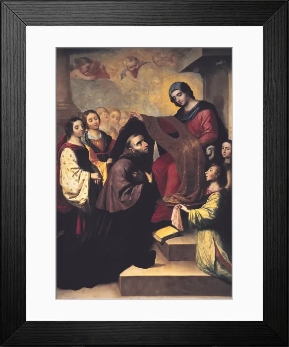 Framed Print : ZURBARAN, Francisco de (1598-1664). Saint Ildephonsus kissing his chasuble before the conferral. 1631 - 1640. SPAIN. Guadalupe. Royal Monastery of Our Lady of Guadalupe