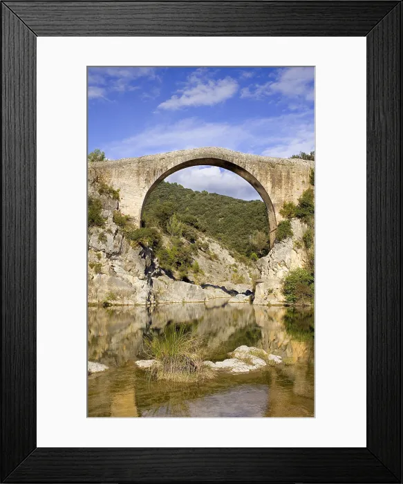 Framed Print : SPAIN. GERONA. Garrotxa. Bridge over Llierca River - 14th Century -, between Sadernes and Montagut villages. Romanesque art