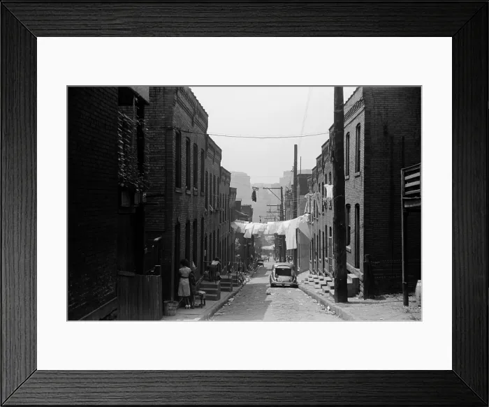 Framed Print : Street in Pittsburgh's Hill district. The African American section was one of the poorer sections of the city but had an active arts and civil culture