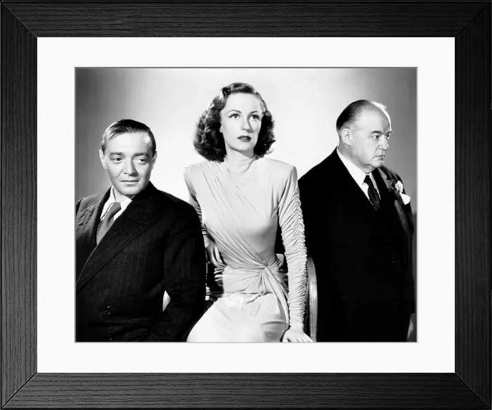 Framed Print : THREE STRANGERS, from left, Peter Lorre, Geraldine Fitzgerald, (in a gown by Milo Anderson), Sydney Greenstreet, 1946 Framed Print : THREE STRANGERS, from left, Peter Lorre, Geraldine Fitzgerald, (in a gown by Milo Anderson), Sydney Greenstreet, 1946