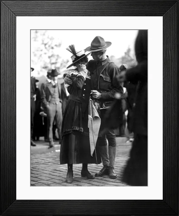 Framed Print : U.S. Soldier saying good bye to his weeping sweetheart. The 71st Regiment Infantry, New York National Guard, was leaving for Camp Wadsworth, Spartanburg, S.C. for basic training