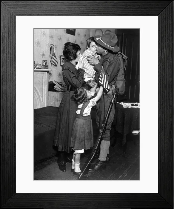 Framed Print : Private T.P. Loughlin of the 69th Regiment, N.Y. National Guard (165th Infantry) bidding his family farewell. World War I. 1917