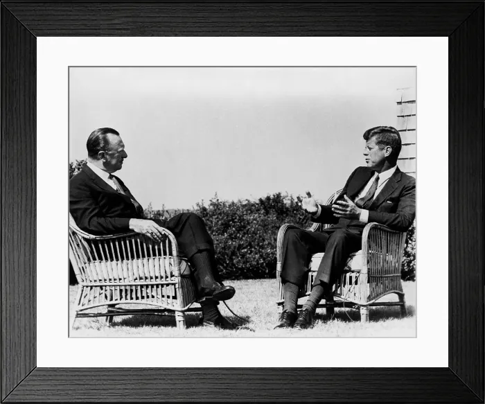 Framed Print : President John Kennedy is interviewed by newsman Walter Cronkite outside the president's Hyannis Port home. Sept. 2, 1963