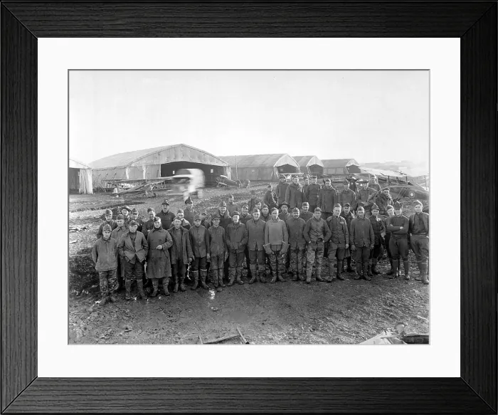 Framed Print : Army Air force motor mechanics at the 1st Air Depot in Colombey, France. World War I. Ca. 1918