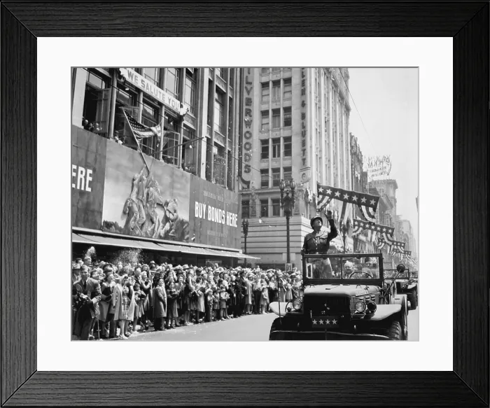 Framed Print : General George Patton receives the crowd's cheers in Los Angeles, June 9, 1945. (BSLOC_2013-12_106)