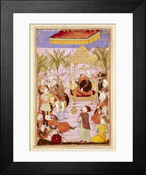 Framed Print : Shahnameh. The Book of Kings. 16th c. Rostam asking Kai Khusrau to pardon Gourguine (Gurgin) who betrayed Bijene. Gouache on paper. F07v. Persian art. Safavid period