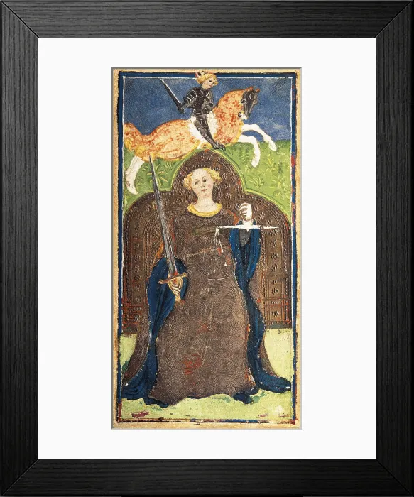 Framed Print : BEMBO, Bonifacio (1420-1482). The Visconti Tarot. mid. 15th c. Card of the Justice. Painting. ITALY. Bergamo. Galleria dell'Accademia Carrara (Carrara Academy Gallery)