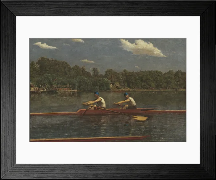 Framed Print : The Biglin Brothers Racing, by Thomas Eakins, 1872, American painting, oil on canvas. Bliglin brothers in a two-man scull