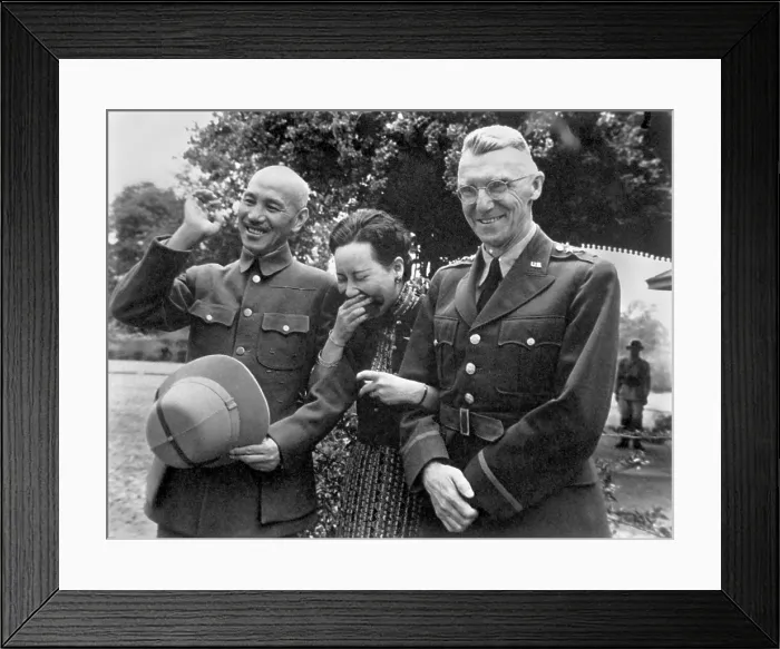Framed Print : General and Madame Chiang Kai Shek with Gen. Joseph Stilwell after the Doolittle Raid on Japan. April 19, 1942. (BSLOC_2013-12_111)