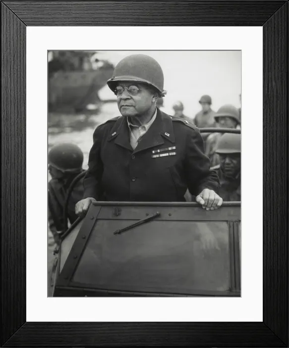 Framed Print : Gen. Benjamin O. Davis watches a Signal Corps crew erecting poles, in France, Aug. 8, 1944. Davis was the first African-American general officer in the United States Army