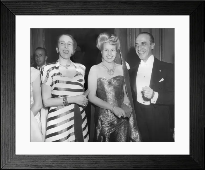 Framed Print : Eva Peron in jewelry by Van Cleef and Arpels at a reception at the Argentine Embassy in Paris. July 24, 1947