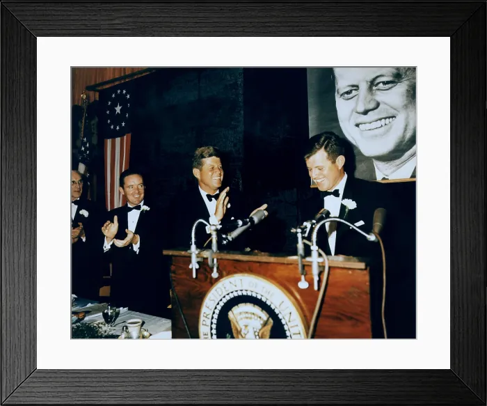 Framed Print : Senator Edward Kennedy introduces his big brother, President John Kennedy. They were attending a Democratic Fund Raising Dinner at the Commonwealth Armory in Boston. Oct. 19, 1963
