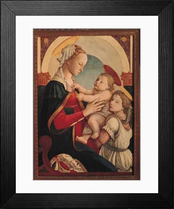 Framed Print : Madonna and Child with an Angel, by Sandro Filipepi Known as Botticelli, 1465 - 1467, 15th Century, panel, cm 87 x 60 - Italy, Tuscany, Florence, Ospedale degli Innocenti