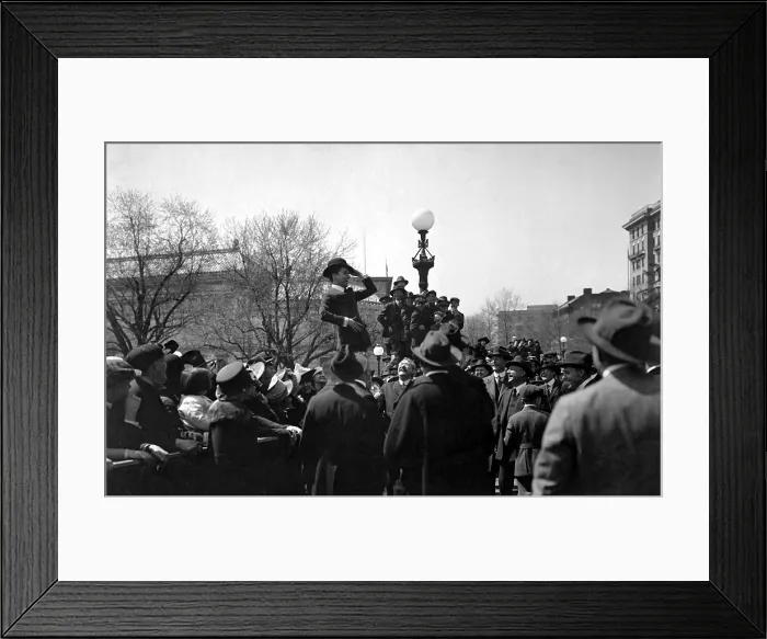 Framed Print : Third Liberty Loan Campaign. Charlie Chaplin, movie star, speaking in front of the War and Navy Bldg. Washington, DC, on first anniversary of U.S. entry into World War I