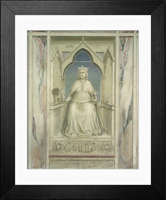 Framed Print : Allegory of Vice and Virtue Justice, by Giotto, 1306 about, 14th Century, fresco, cm 120 x 60 - Italy, Veneto, Padua, Scrovegni Chapel. All