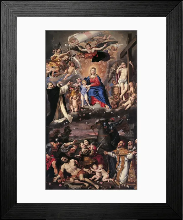 Framed Print : Madonna of the Rosary, by Domenico Zampieri known as il Domenichino, 1617 - 1625, 17th Century, oil on canvas, cm 498 x 289 - Italy, Emilia Romagna, Bologna