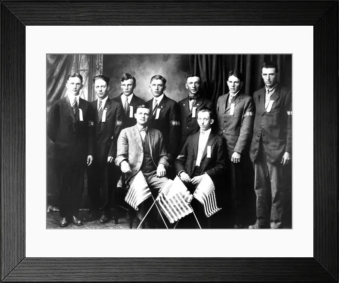Framed Print : World War I Nebraska draftees before reporting the Camp Grant, Illinois, for basic training. World War I. Sept. 5, 1918